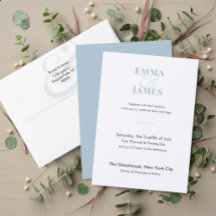 Carton d'invitation de mariage bleu poussiéreux bi