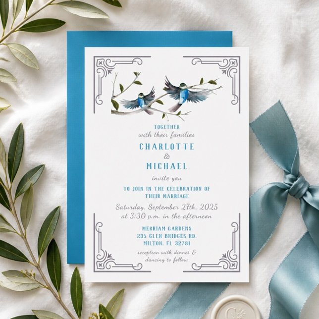 Invitation Carton d'invitation de mariage Blue Bird of Happin (Créateur téléchargé)