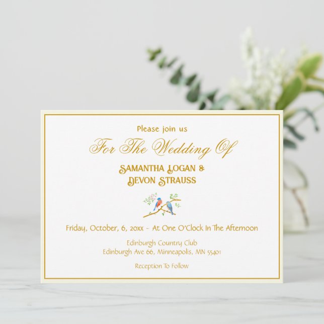 Invitation Carton d'invitation de mariage Bluebirds 5 x 7 (Debout devant)