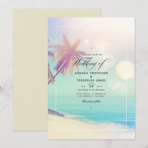 Invitation Carton d'invitation de mariage Bokeh de plage esti