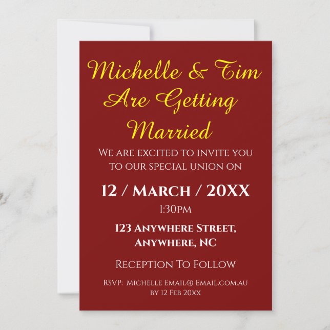 Invitation Carton d'invitation de mariage bordeaux | Élégant  (Devant)
