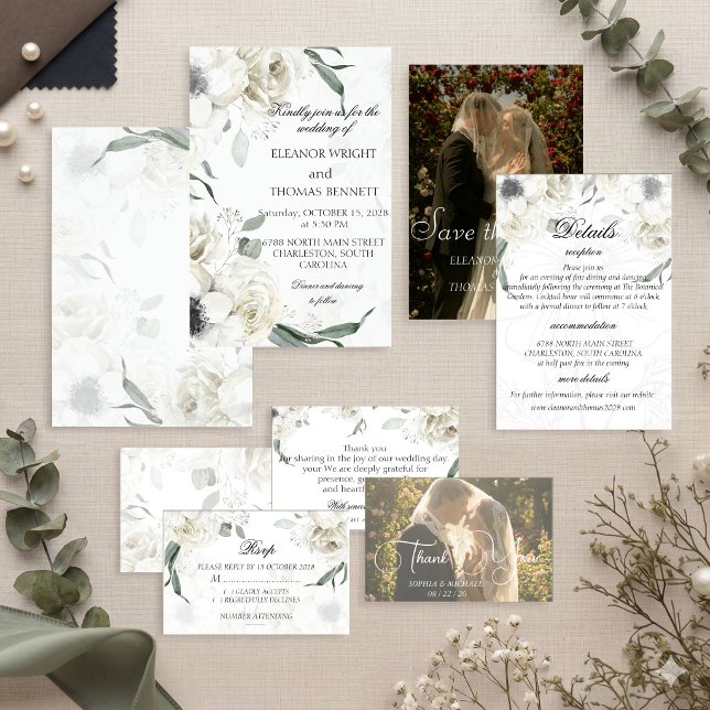 Invitation Carton d'invitation de mariage botanique à la verd (Créateur téléchargé)