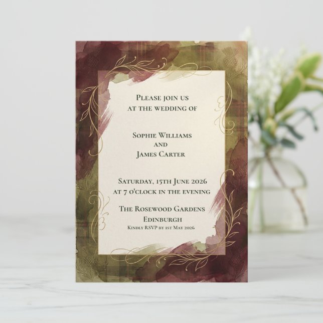 Invitation Carton d'invitation de mariage botanique à l'aquar (Debout devant)