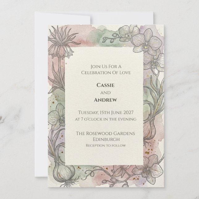 Invitation Carton d'invitation de mariage botanique à l'aquar (Devant)