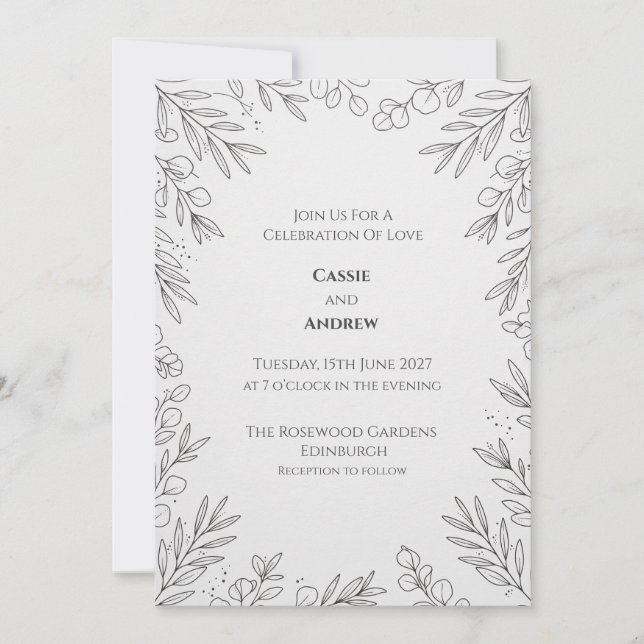 Invitation Carton d'invitation de mariage botanique à ligne b (Devant)