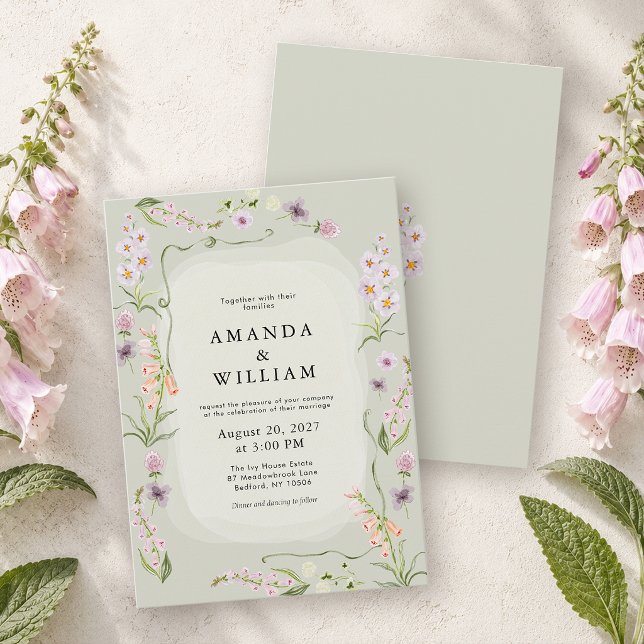Invitation Carton d'invitation de mariage botanique en beaux- (Créateur téléchargé)