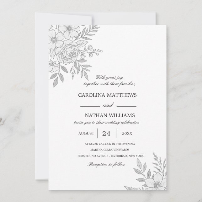 Invitation Carton d'invitation de mariage botanique minimalis (Devant)