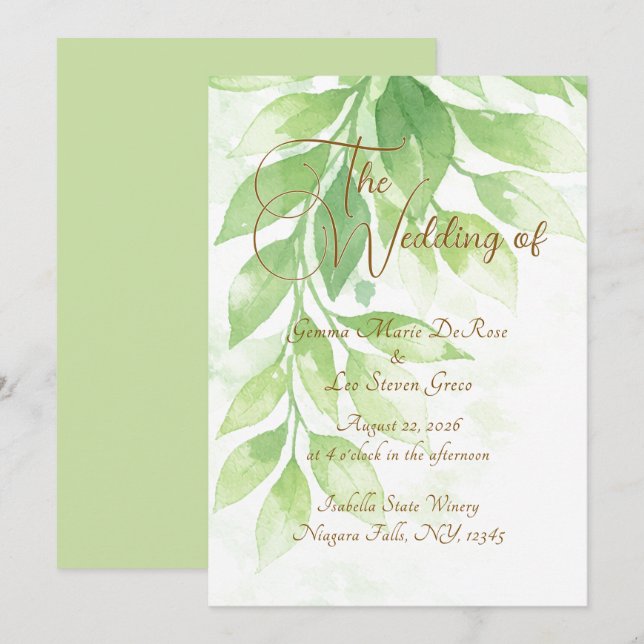 Invitation Carton d'invitation de mariage botanique vert saug (Devant / Derrière)