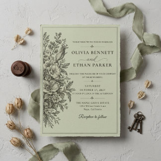 Invitation Carton d'invitation de mariage botanique vert saug