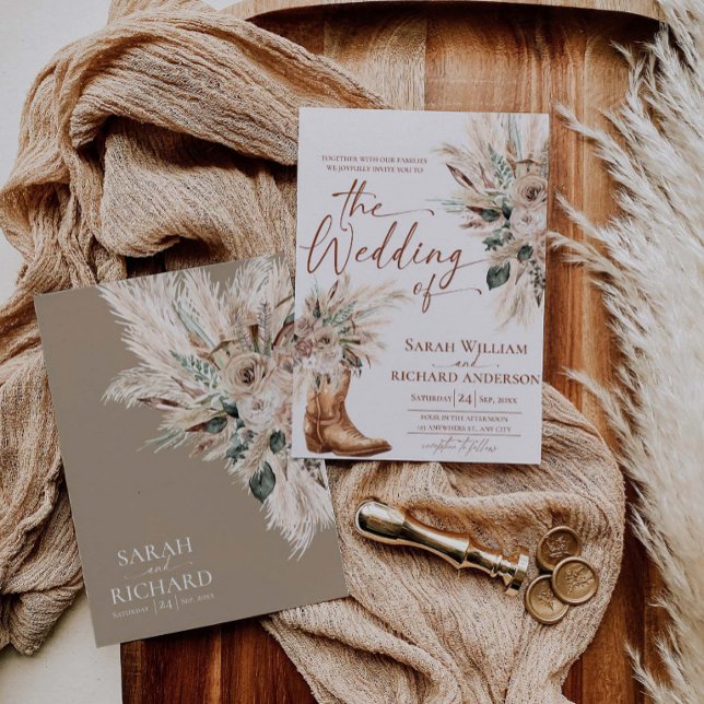 Invitation Carton d'invitation de mariage Bottes florales de  (Western Fall Floral Boots Wedding Invitation Card)