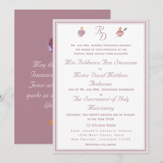 Invitation Carton d'invitation de mariage catholique Dusty-Ro (Devant / Derrière)