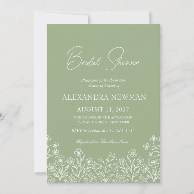 Invitation Carton d'invitation de mariage champêtre vert saug (Devant)