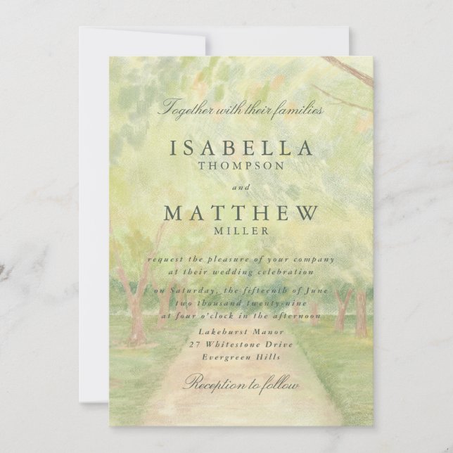 Invitation Carton d'invitation de mariage chemin forestier à  (Devant)