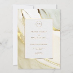 Invitation Carton d'invitation de mariage chic blanc encre al
