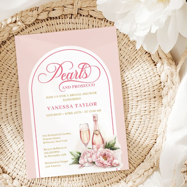 Invitation Carton d'invitation de mariage Chic Blush et perle (Chic Blush and Gold Pearls Bridal Shower Invite)