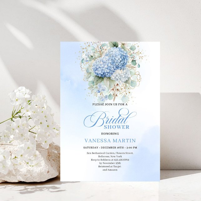 Invitation Carton d'invitation de mariage chic Boho Blue Hydr (Chic Boho Blue Hydrangeas Bridal Shower Invitation)