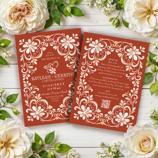 Invitation Carton d'invitation de mariage Chic Shabby Rouge B