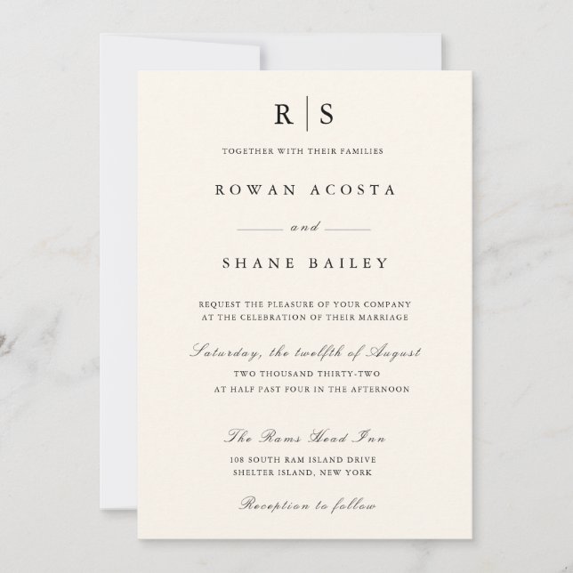 Invitation Carton d'invitation de mariage classique noir et é (Devant)