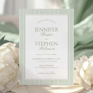 Invitation Carton d'invitation de mariage classique vert saug
