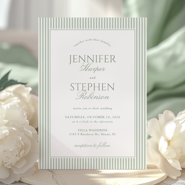 Invitation Carton d'invitation de mariage classique vert saug (Créateur téléchargé)