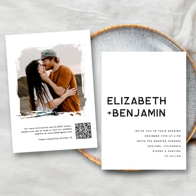 Invitation Carton d'invitation de mariage Code QR Noir Blanc  (Créateur téléchargé)