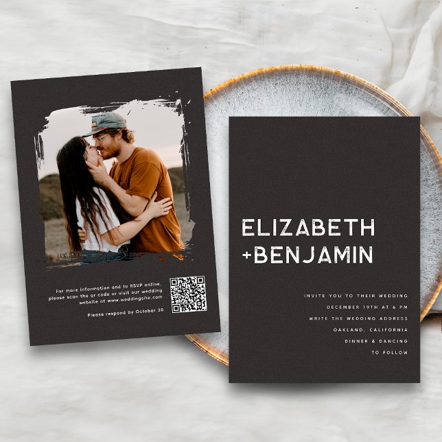 Invitation Carton d'invitation de mariage Code QR Noir Blanc  (Créateur téléchargé)