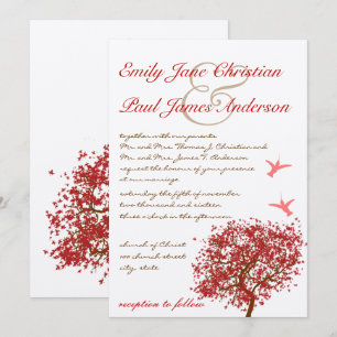 Invitation Carton d'invitation de mariage Colibri Arbre Rouge