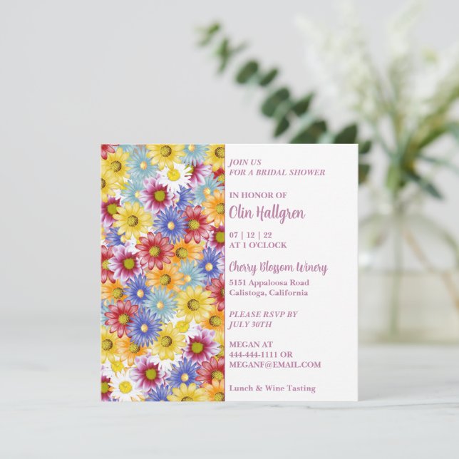 Invitation Carton d'invitation de mariage Colorful Daisies (Debout devant)