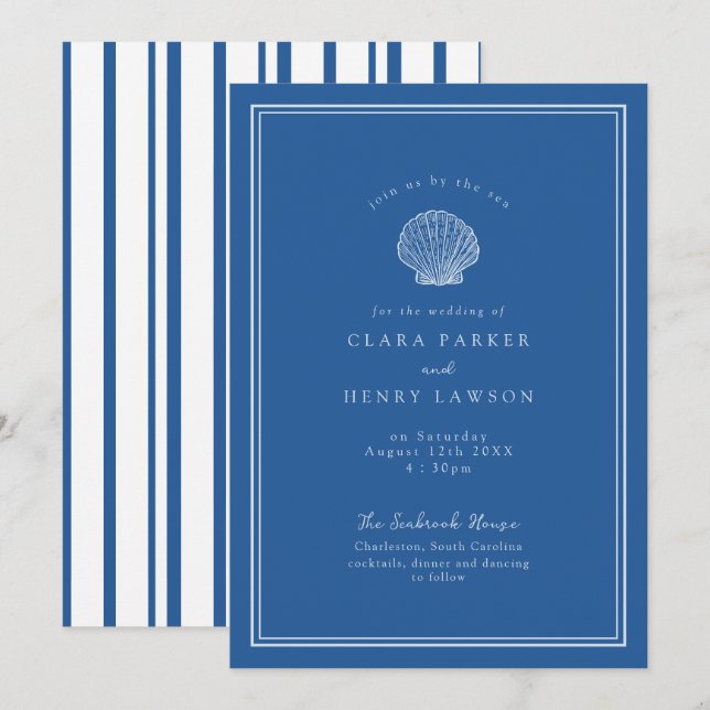 Invitation Carton d'invitation de mariage côtier à coquillage (Devant / Derrière)