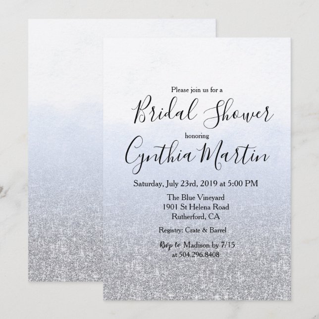 Invitation Carton d'invitation de mariage couleur gris bleu a (Devant / Derrière)