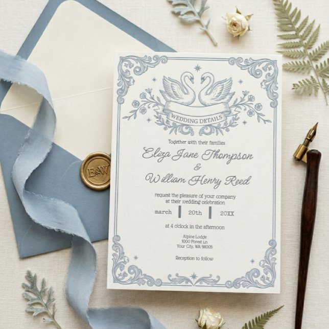 Invitation Carton d'invitation de mariage Cygne Bleu (Créateur téléchargé)