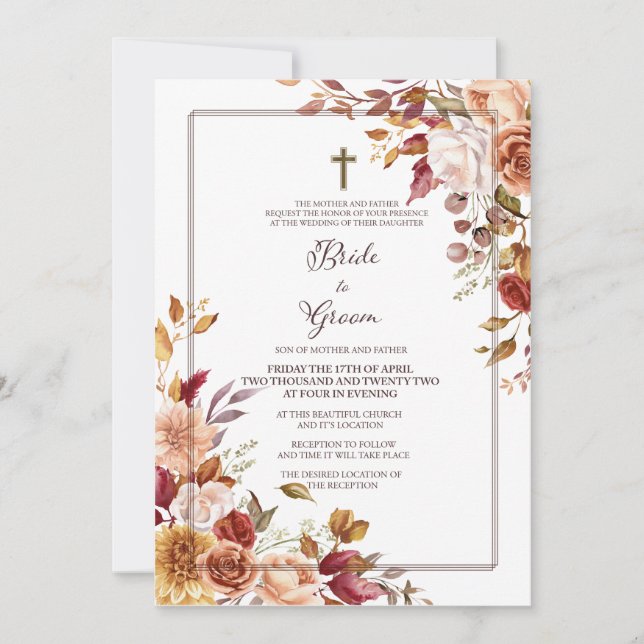 Invitation Carton d'invitation de mariage d'automne (Devant)