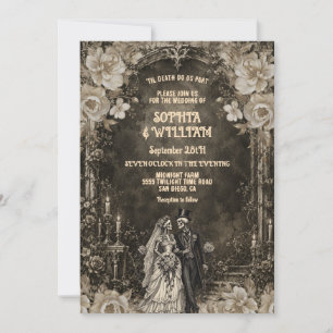 Invitation Carton d'invitation de mariage de couple de squele
