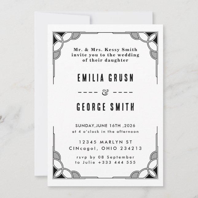 Invitation Carton d'invitation de mariage de luxe classique à (Devant)