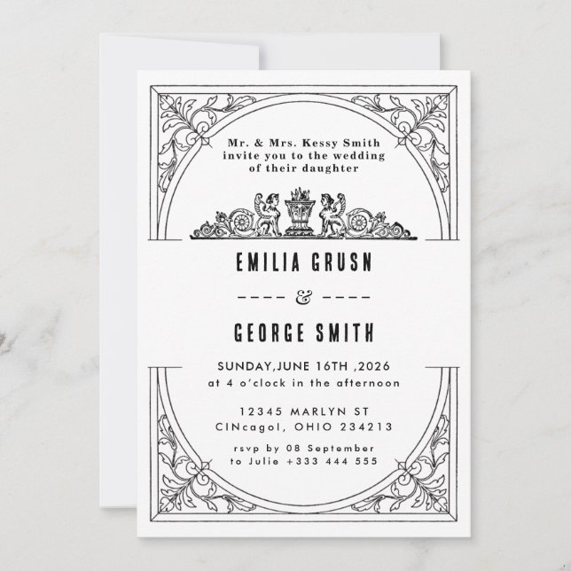 Invitation Carton d'invitation de mariage de luxe classique à (Devant)