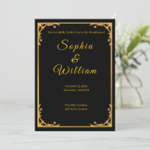 Carton d'invitation de mariage de luxe noir et or
