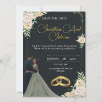 Carton d'invitation de mariage de luxe noir et or