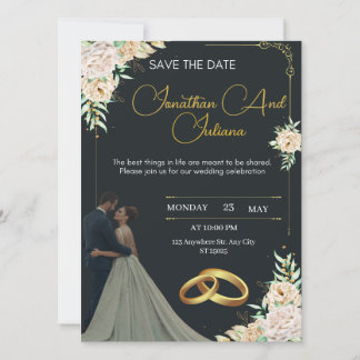 Invitation Carton d'invitation de mariage de luxe noir et or