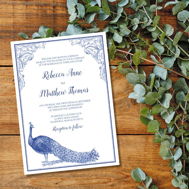 Invitation Carton d'invitation de mariage de paon (Créateur téléchargé)