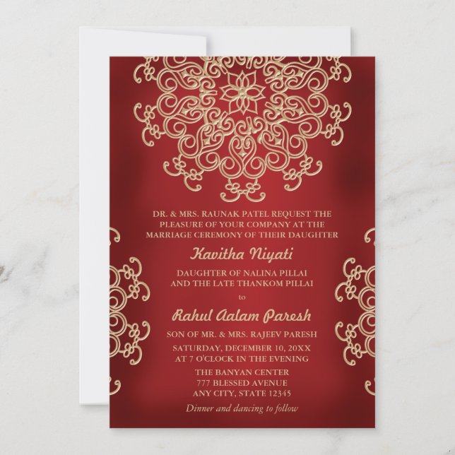 INVITATION CARTON D'INVITATION DE MARIAGE DE STYLE INDIEN ROU (Devant)