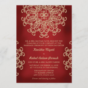 INVITATION CARTON D'INVITATION DE MARIAGE DE STYLE INDIEN ROU