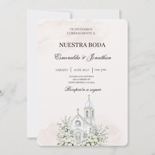 Invitation Carton d'invitation de mariage d'église espagnole  (Devant)