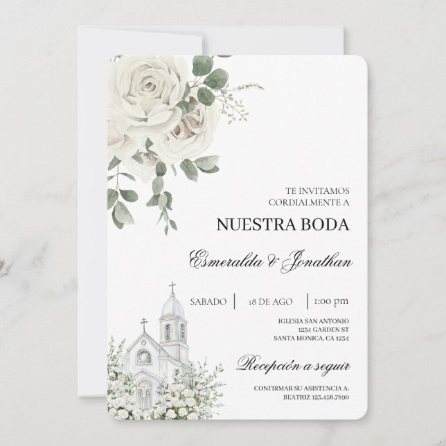 Invitation Carton d'invitation de mariage d'église espagnole  (Devant)