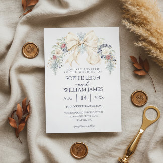Invitation Carton d'invitation de mariage d'hiver avec ruban
