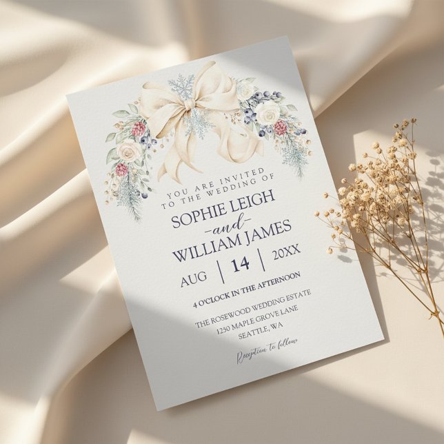 Invitation Carton d'invitation de mariage d'hiver avec ruban  (luxury winter wedding invitation)