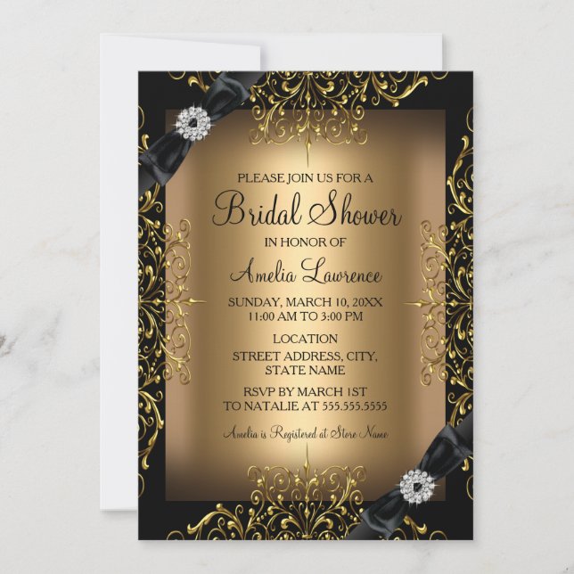 Invitation Carton d'invitation de mariage doré avec dentelle  (Devant)
