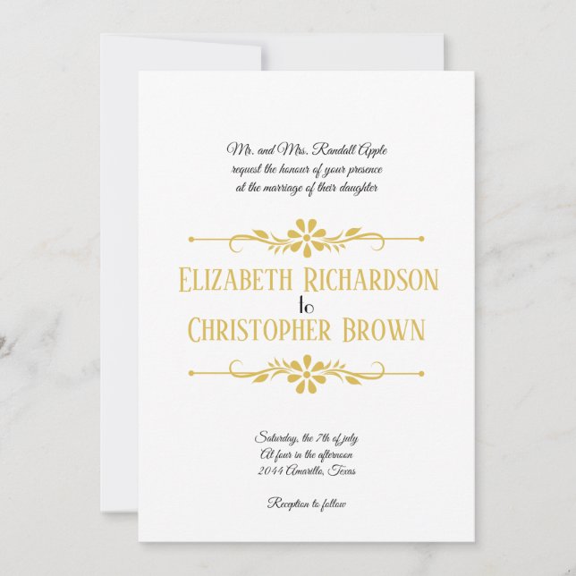 Invitation Carton d'invitation de mariage doré hébergé par le (Devant)