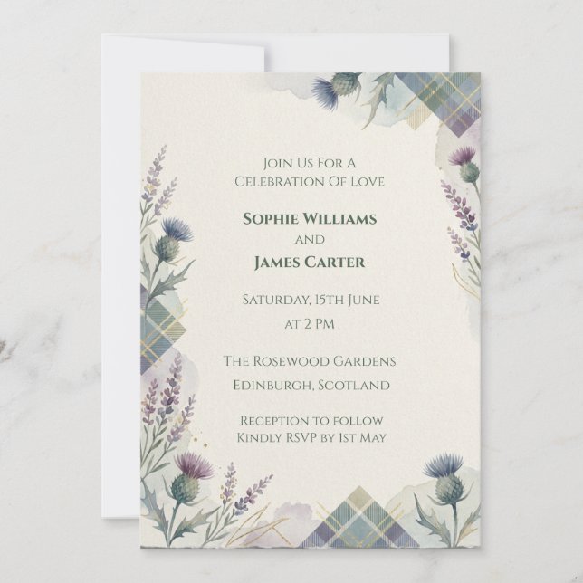 Invitation Carton d'invitation de mariage écossais Thistle Ta (Devant)