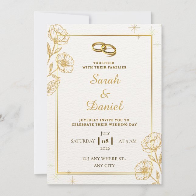 Invitation Carton d'invitation de mariage Élégance Dorée (Devant)