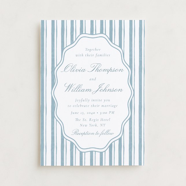 Invitation Carton d'invitation de mariage élégant à rayure bl (Créateur téléchargé)